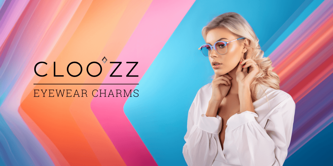 Model wearing sunglasses with Cloozz charms